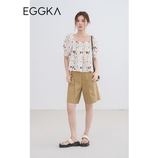 EGGKA  休闲阔腿短裤女薄款夏季2023年新款小个子宽松直筒五分裤子 卡其色 S