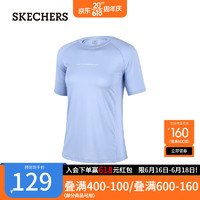 斯凯奇（Skechers）2023春季女子百搭舒适圆领T恤衫透气运动短袖P223W068 宁静蓝/00T3 S