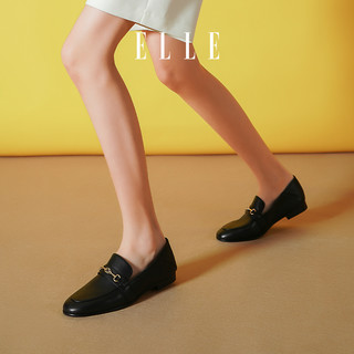 ELLE一脚蹬平底豆豆鞋女士2023新款夏季乐福鞋软羊皮黑色低跟单鞋