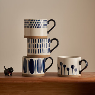 肆月 家庭水杯套装客厅陶瓷马克杯咖啡杯水具套装一人一杯 蓝色杯丨4只装