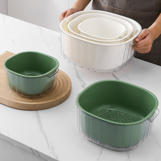 亚思特（YASITE）双层洗菜盆沥水篮厨房家用塑料水果盘客厅水槽滤水菜篓淘洗菜篮子 绿色组合(两个装4.2+5.5L)