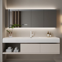 鑫莎美2023新款卫生间洗手脸可丽耐肤感一体盆圆角浴室柜组合洗漱台套装 170公分智能背光镜柜/可丽耐盆