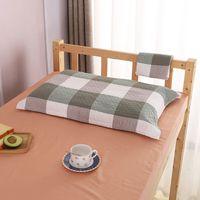 柳伊（Liuei）纯棉水洗棉枕巾日式格子纱布枕头巾一对装一个全棉单人学生宿舍 复古大格绿 枕巾一对装