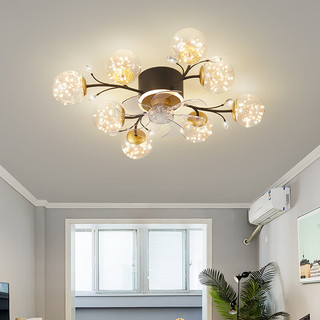 米光惠佳 现代简约风扇灯个性时尚北欧风客厅卧室家用一体满天星风扇吊灯具 黑+金-10头直径100
