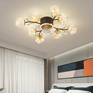 米光惠佳 现代简约风扇灯个性时尚北欧风客厅卧室家用一体满天星风扇吊灯具 黑+金-10头直径100
