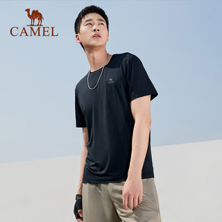 骆驼（CAMEL）速干T恤男短袖2023春夏季透气宽松休闲运动半袖衫健身上衣男 C13BAVR390，太空灰，男 M