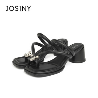 卓诗尼（Josiny）高跟凉鞋女2023年夏季新款仙女风罗马水钻气质粗跟外穿凉拖鞋女 黑色 34