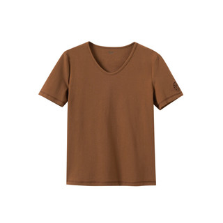 茵曼（INMAN）茵曼宽松短袖T恤2023夏季女装新款简约V领正肩薄上衣 焦糖棕 S