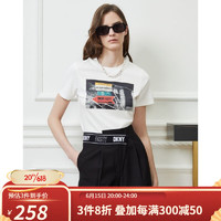 唐可娜儿（DKNY）2023春夏新品女休闲复古印花刺绣圆领短袖T恤女装 白色 L(165/88A)