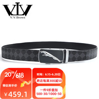 V.V.Brown男士牛皮皮带自动扣腰带不锈钢裤带正装商务休闲裤腰带父亲节礼物 银色 105cm