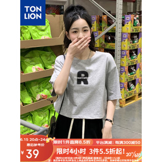 唐狮 TONLION2023夏季新款女前胸文字圆领短袖T恤 浅麻灰 L