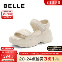 BeLLE 百丽 厚底运动凉鞋女2023夏新户外魔术贴懒人老爹休闲凉B1342BL3 米色 37