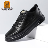 老人头男士皮鞋男商务休闲鞋系带户外运动鞋子 3213A039 黑镂空 39码