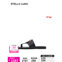 STELLA LUNA凉鞋女款2023年最新款时尚链条大方头羊皮套趾凉拖鞋 99黑色 37