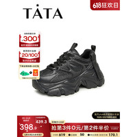 他她（TATA）2023秋时尚潮流百搭系带休闲老爹鞋女新款WOG07CM3 黑色 37