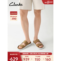 Clarks 其乐 森德系列男鞋2023春夏新品清凉透气一字拖简约舒适拖鞋 棕褐色261709477 40
