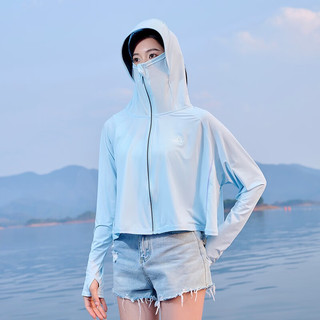 上海故事夏季黑胶帽檐透气防晒衣女 透气清凉遮阳外套 蓝色