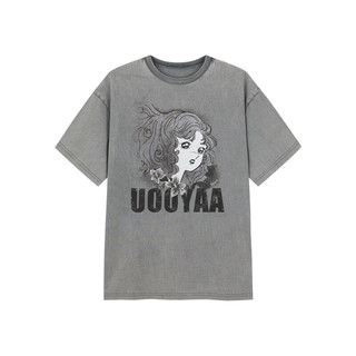 UOOYAA2023夏季新款UY LAB 暗灰印花刺绣T恤短袖上衣 灰色 S