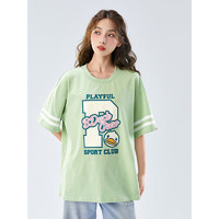 B.Duck小黄鸭短袖T恤女2023年夏季新款宽松时髦休闲印花t个性减龄 绿色 XS