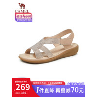 骆驼（CAMEL）女鞋 女时尚中跟露趾魔术贴时装凉鞋女 L23M051068粉色 35