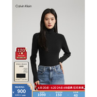 Calvin Klein Jeans23早秋新款女士简约刺绣舒适羊毛混纺针织毛衣ZW02292 BEH-太空黑 M