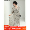 COCOBELLA预售写意印花新中式束腰雪纺连衣裙沙滩度假长裙FR921 花色 XL
