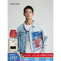 Calvin Klein Jeans23春夏男士简约织标潮流绚丽图案纯棉牛仔外套J323097 1AA-牛仔浅蓝 S