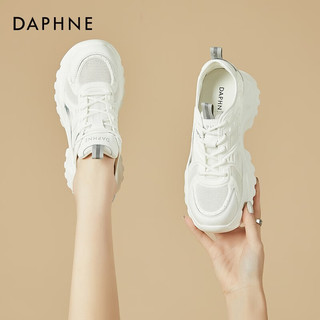 达芙妮（DAPHNE）厚底老爹鞋女增高网面透气休闲鞋夏季2023新款百搭时尚薄款运动鞋 白灰5cm3048 35标准码