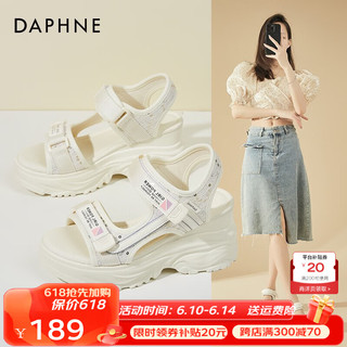 达芙妮（DAPHNE）凉鞋女厚底高跟小个子休闲透气沙滩鞋2023新款百搭时尚魔术贴运动 米色8cm 34标准码