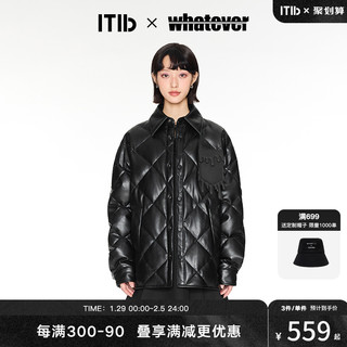 ITIB×WHATEVER设计师联名 菱格羽绒服女中长款纯色90绒羽绒外套 黑色 预售20-25天 S