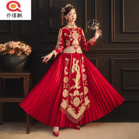 乔僖枫秀禾服新娘2023新款中式结婚显瘦大码婚纱礼服敬酒服龙凤褂女秀禾 凤凰羽无钻 S