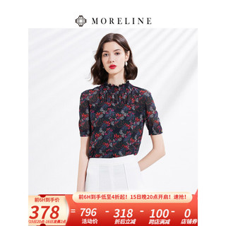 MORELINE 沐兰短袖上衣女设计感小众2023年夏装新款宽松薄款休闲 克红花 36/S