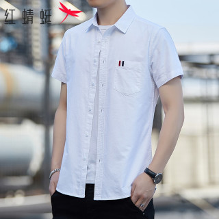 红蜻蜓(red dragonfly)短袖衬衫男休闲时尚百搭纯棉半袖免烫衬衣男装