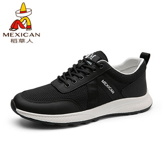 Mexican 稻草人 男鞋休闲鞋子男士透气飞织网布鞋男跑步运动鞋 D9662 黑色 41