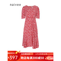 naivee纳薇23夏季新款漫夏茶歇裙爱心印花度假立体剪裁抽褶连衣裙 大红 160/84A/M