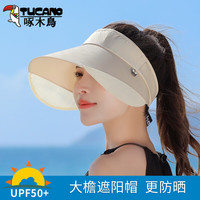 啄木鸟（TUCANO）帽子女款2023新款夏季韩版潮大帽檐遮脸空顶遮阳帽防紫外线太阳帽 米色