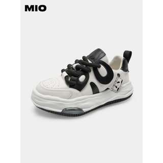 MIO米奥2023夏季新款厚底小白鞋女松糕面包鞋休闲板鞋黑白熊猫鞋 白/黑色 35