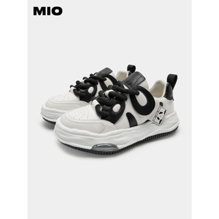 MIO米奥2023夏季新款厚底小白鞋女松糕面包鞋休闲板鞋黑白熊猫鞋 白/黑色 35