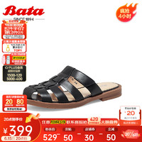 拔佳（Bata）包头拖鞋女2023夏季新款牛皮舒适软底罗马风外穿凉拖AON03BT3 黑色 39