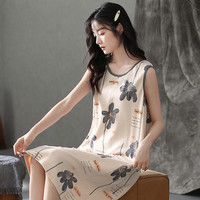 多拉美睡裙女夏季纯棉圆领无袖背心睡衣女夏家居服