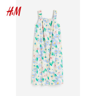 HM女装连衣裙2023夏季新款海边度假风方领棉质吊带油画裙1192236