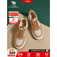 骆驼（CAMEL）官方店2023新款百搭男士夏季透气网鞋复古拼接轻便休闲板鞋 G13S046163 杏焦糖 42