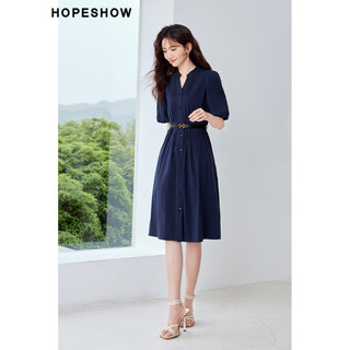 HOPESHOW 红袖 立领连衣裙夏季2023新款女装灯笼袖单排扣长裙 蜂蜜茶色039（预售6.18） S