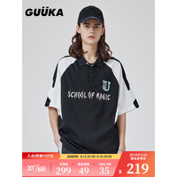 古由卡（GUUKA）×SANK联名潮牌美式运动短袖T恤男2023夏季新款嘻哈刺绣宽松polo 黑色 XL