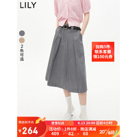 LILYLILY2023夏新款复古减龄百褶时尚通勤高腰半身裙 501灰色 M