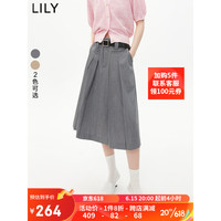 丽丽 LILY丽丽 LILY2023夏新款复古减龄百褶时尚通勤高腰半身裙 501灰色 M