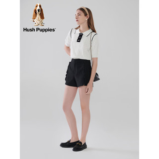 Hush Puppies暇步士夏季女装2023新款镂空绞花白色翻领短袖针织衫 118白色 L