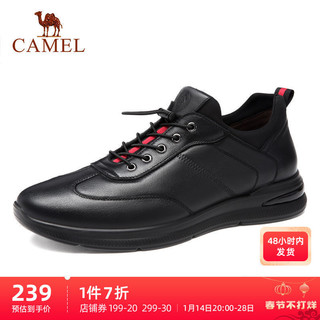 骆驼 CAMEL男鞋秋季新款运动鞋黑色皮鞋软皮真皮男士软底潮鞋时尚休闲鞋 W032263130，黑色 41