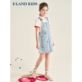 E·LAND KIDS童装2023年春夏女童时尚樱桃刺绣牛仔背带短裙 Indigo靛蓝色55 160cm