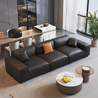 摩高空间大黑牛轻奢意式简约沙发植物真皮豆腐块大小户型客厅 三人位3.2米